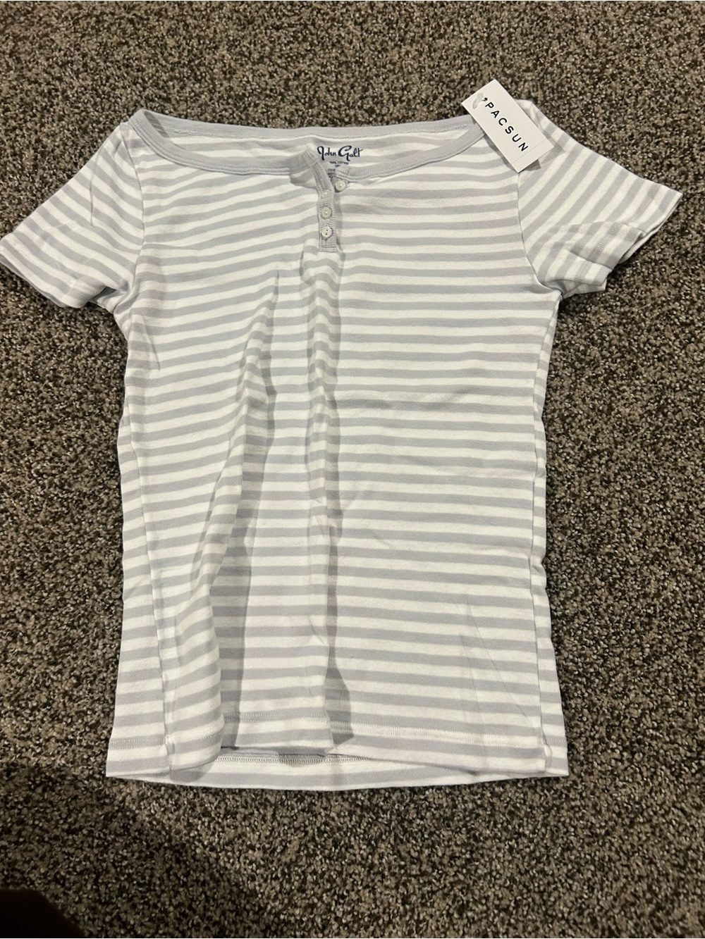 Brandy Melville Boat Neck Light Gray & White Striped Tee